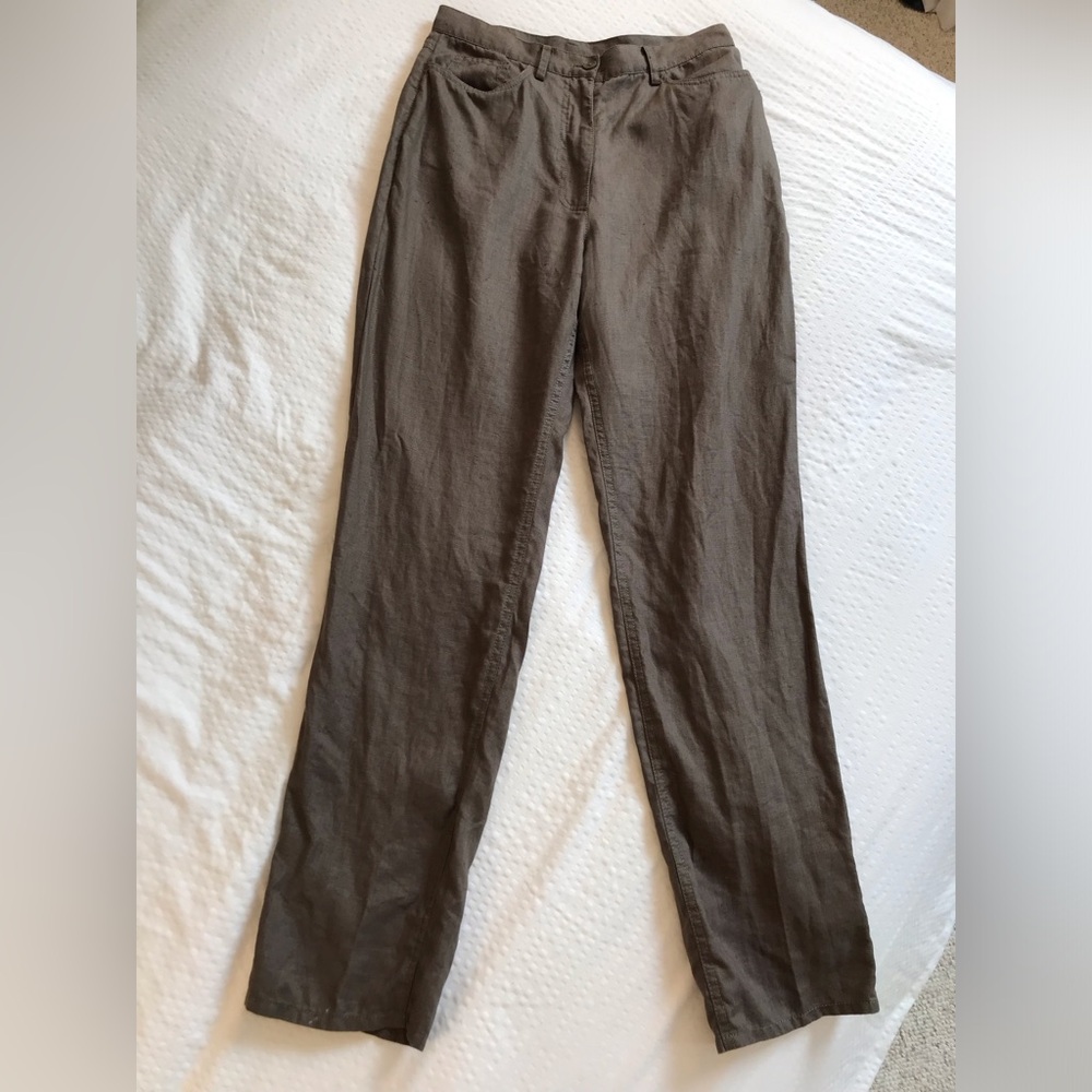 100% Linen Episode Zip Pants Olive Army Green Straight Leg Pockets Size 6
